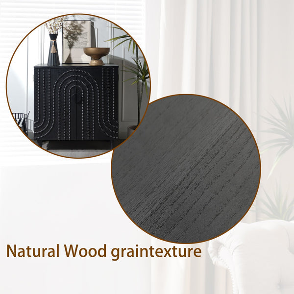 English Elm Modern Black Wood Storage Cabinet - Stylish 30In Accent Sideboard For Living Room, Bedroom & Entryway W2729P239175