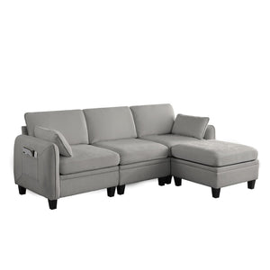 English Elm 102 Inch Linen Modular Sectional Sofa with Hidden Storage and Cloud Cushion Comfort Gray W1099S00212