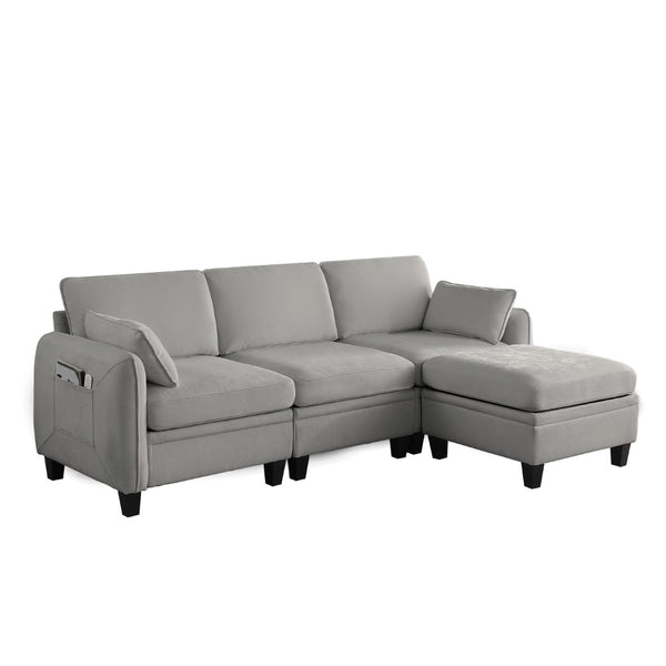 English Elm 102 Inch Linen Modular Sectional Sofa with Hidden Storage and Cloud Cushion Comfort Gray W1099S00212
