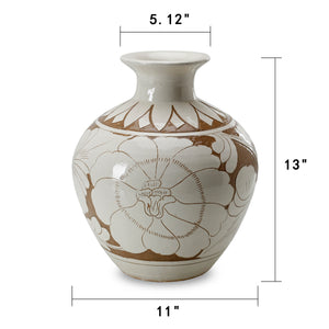 Lilys Amalfi Double Glazed Vase Small Openning With Flower Motif 10X10X12.6H 8370-2