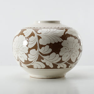 Lilys Amalfi Double Glazed Round Vase With Flower Motif 13X13X10.4H 8370-4