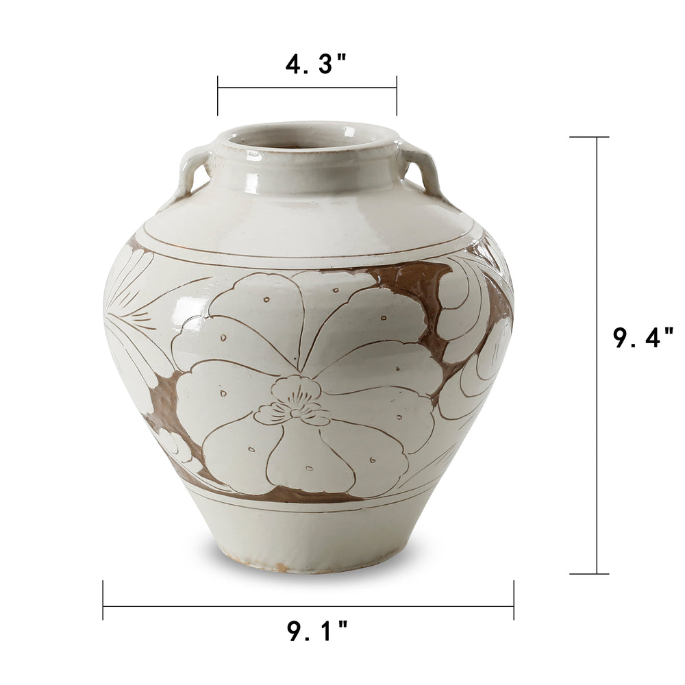 Lilys Amalfi Double Glazed Two Handles Taperd Vase With Flower Motif 8.6X8.6X9.4H 8370-5