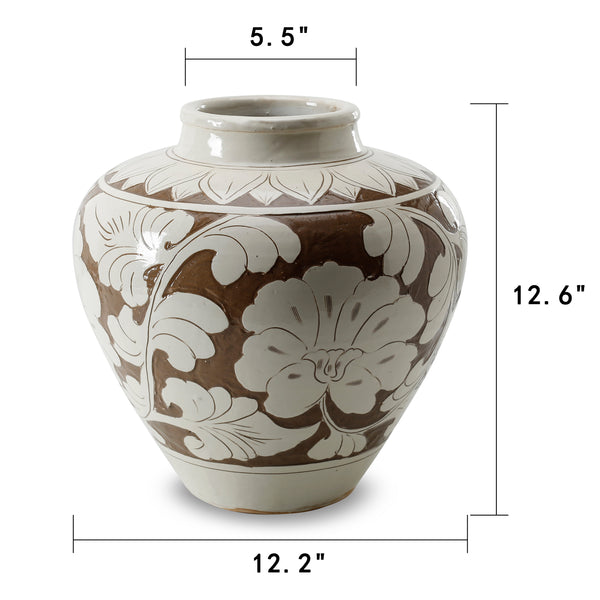 Lilys Amalfi Double Glazed Taper Down Vase With Flower Motif 12X12X12.6H 8370-7