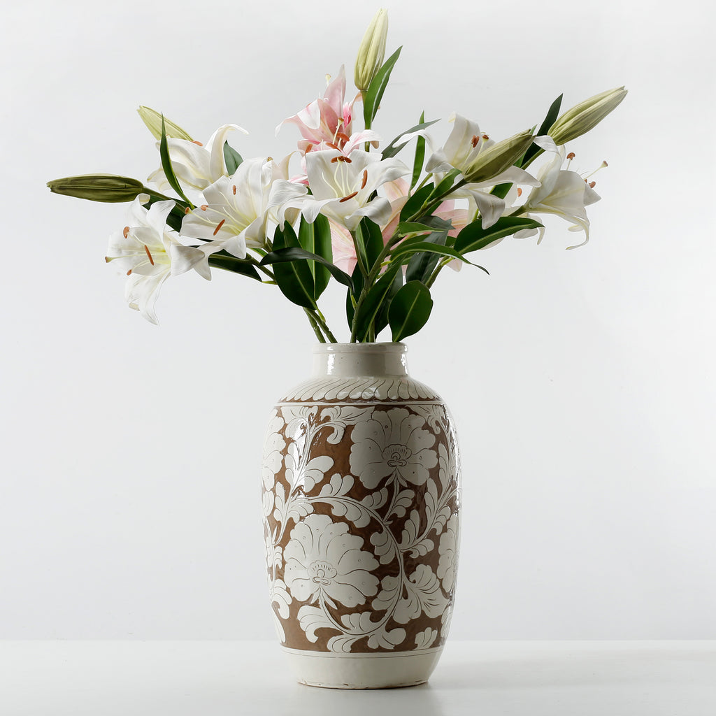 Lilys Amalfi Double Glazed Tall Vase With Flower Motif 10X10X17H 8370-9