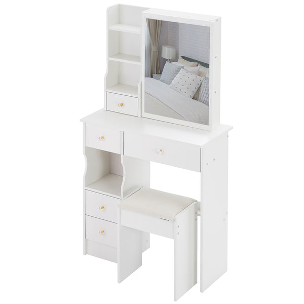 English Elm 29.2" Stylish Compact Vanity Table With Cushioned Stool & Sliding Mirror - High-Capacity Storage Design W936P202270
