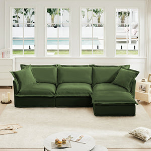 English Elm L-Shaped Slipcovered Sectional Sofa - Luxurious Chenille Couch With Convertible Ottoman & Pillows W3041S00052