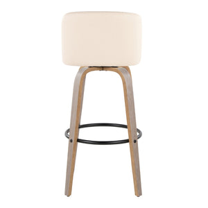 English Elm Toriano 30" Modern Barstool Set Of 2 - Light Grey Wood & Cream Faux Leather With Swivel Comfort B202S00693-GIGA