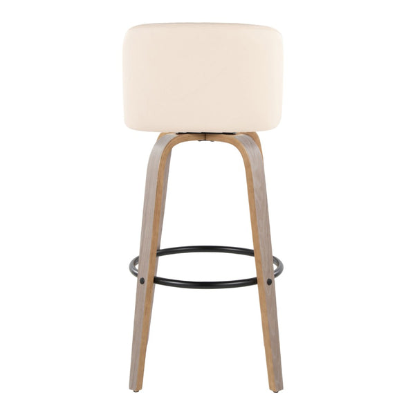 English Elm Toriano 30" Modern Barstool Set Of 2 - Light Grey Wood & Cream Faux Leather With Swivel Comfort B202S00693-GIGA