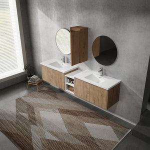 English Elm 84" Wall-Mounted Bathroom Vanity With Soft-Close Doors & Resin Sinks - Modern Storage Solution! W999S00230