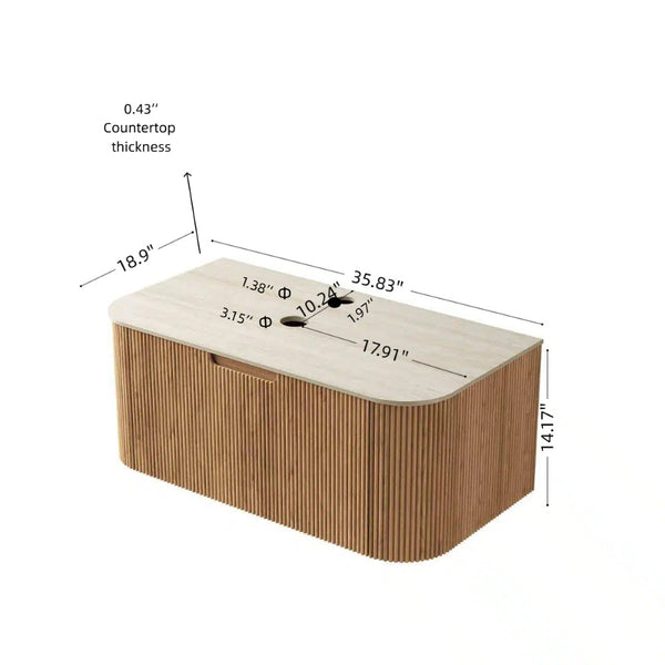 English Elm 36" Muri Oak Woodgrain Plywood Bathroom Vanity Cabinet with Soft Close Doors W2615P338024