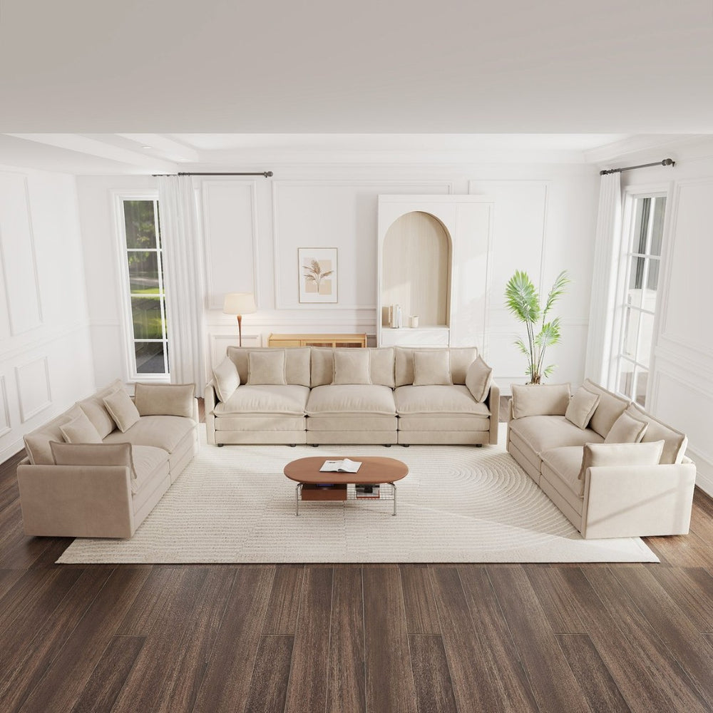 English Elm 3 Piece Chenille Sofa Set with Deep Cushioned Seats for Cozy Living Room Comfort W714S00899