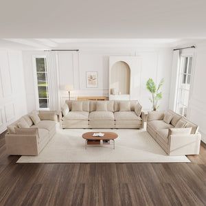 English Elm 3 Piece Chenille Sofa Set with Deep Cushioned Seats for Cozy Living Room Comfort W714S00899