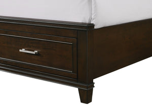 English Elm Queen X Storage Bed with Built-In Drawers, Solid Poplar & Rubberwood Frame, Transitional Headboard Design Mahogany 87.25 L x 13.5 W x 6.25 H B2699S00031