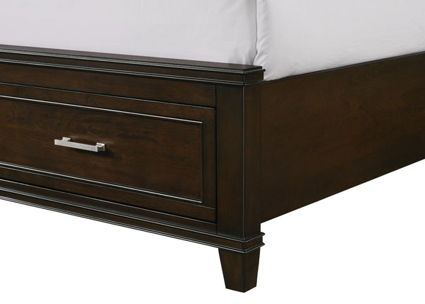 English Elm Queen X Storage Bed with Built-In Drawers, Solid Poplar & Rubberwood Frame, Transitional Headboard Design Mahogany 87.25 L x 13.5 W x 6.25 H B2699S00031