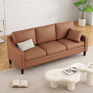 English Elm 78.75'' Slipcovered Faux Leather Sofa with High-Density Foam, Solid Wood Frame, Easy-Clean Finish Brown T3623P411308