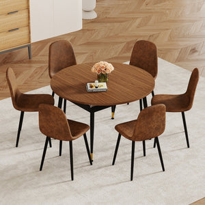 English Elm Walnut Oval Extendable Dining Table Seats up to Ten with Sleek Black Metal Legs W3875S00101