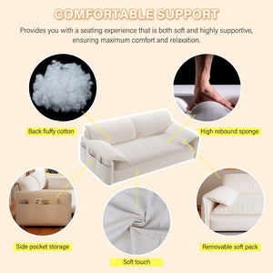 English Elm 66" Queen Sleeper Loveseat Velvet Convertible Sofa with Built-in Side Storage for Living Room Beige+White W1885S00322