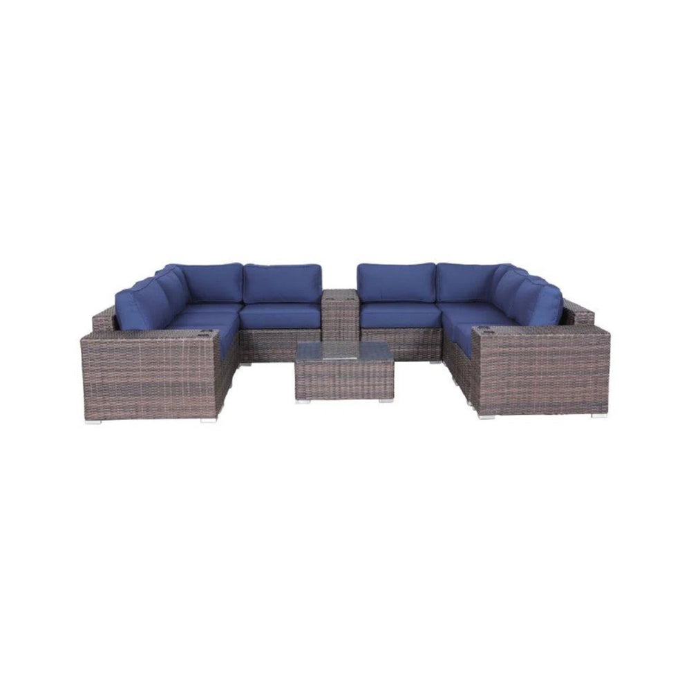 English Elm 12-Piece Outdoor Sectional Seating Group with Cushions — Fully Assembled HDPE Wicker, Rustproof Frame, Plush Comfort (6-Seater) B120S00173