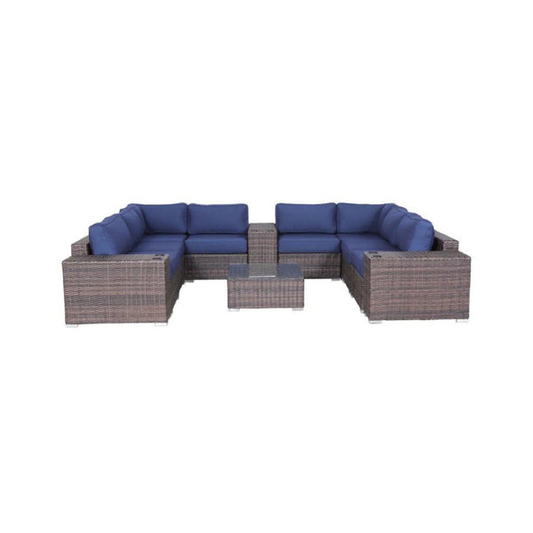 English Elm 12-Piece Outdoor Sectional Seating Group with Cushions — Fully Assembled HDPE Wicker, Rustproof Frame, Plush Comfort (6-Seater) B120S00173