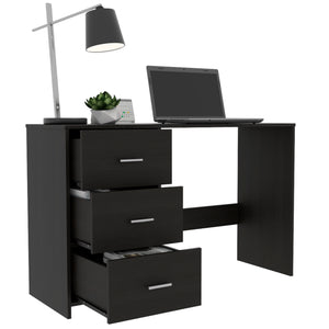 English Elm Classic 3 Drawers Writing Desk Black with Cup Rack & Top Shelf, Particle Board, 2 External Shelves, Stylish Storage B20091903