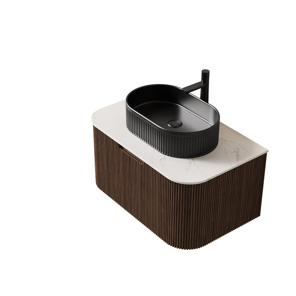 English Elm Muri Floating Bathroom Vanity Plywood Cabinet Sintered Stone Top Oak Drawer Black,Dark Walnut W2615S00201