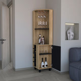 Modern Corner Bar Cabinet in Natural Oak/Black, Multi-Functional, 17.7 x 17.7 x 70.8