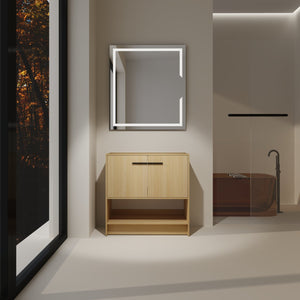 English Elm 36" Freestanding Bathroom Vanity with 2 Doors and Open Shelf, Modern Ergonomic Plywood Cabinet Oak W1972P268400