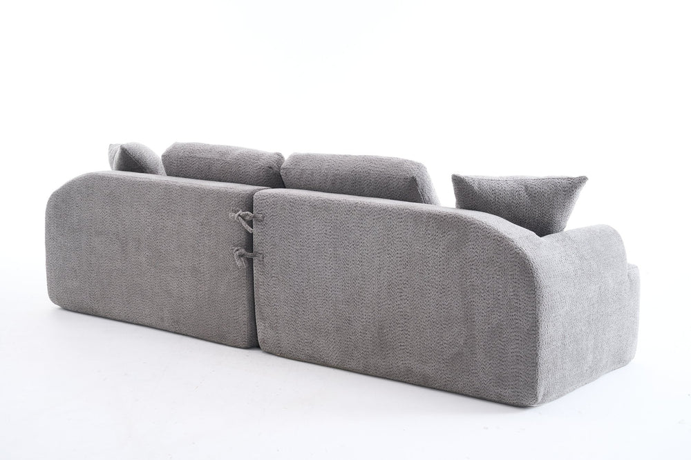 English Elm LY-024GY Plush 4-Seater Compression Sofa in Gray Crochet Yarn Fabric with 4 Pillows, Breathable Comfort 103" wide W2231S00017