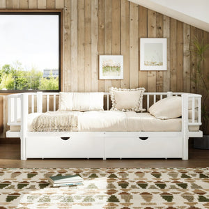 English Elm Full Size Metal Platform Storage Bed Low Profile Steel Frame with Built-in Drawers Light White W5305P471351