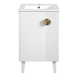 English Elm 20-inch French Style Bathroom Vanity with Integrated Ceramic Sink, Carved Accents & Soft-Close Door White N710P330971K