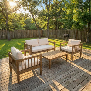 English Elm 4-piece Outdoor Acacia Wood Conversation Set with Deep Seating Cushions for Patio SD100002AAE