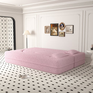 English Elm Modern Full Size Folding Sofa Bed with Teddy Fabric, Foam-Filled 15" Sleeper, 2 Pillows, No Assembly Required Pink W1885P272260
