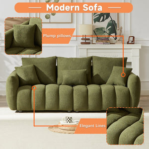 English Elm 3 Seater Paired Teddy Fleece Sofa Set Pine Frame Living Room Seating with Cushions Green W1193S00185