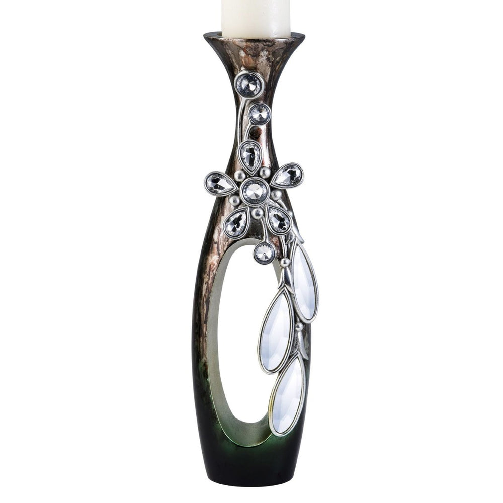 English Elm 16" Polyresin Candleholder with Crystal Glass Accents Formal Decor for Dining Mantels B072116542