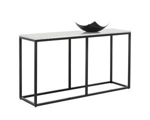 Sunpan Ellery Console Table - Modern Elegance with White Marble Top & Matte Black Steel Base, Handcrafted Beauty