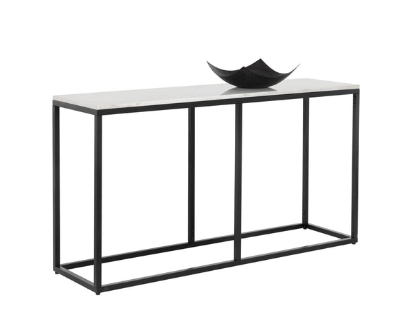 Sunpan Ellery Console Table - Modern Elegance with White Marble Top & Matte Black Steel Base, Handcrafted Beauty