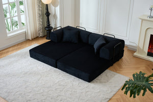 English Elm 59'' Corduroy Floor Sofa Convertible Sleeper with Bolster Pillow for Studio Living Black W3434P449858