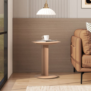 English Elm Jennifer Taylor Home - Mode Saddle Brown 18" Leatherette C-Shape Sofa Side Table — Upholstered, Modern, Easy-Clean Surface B2719P246001