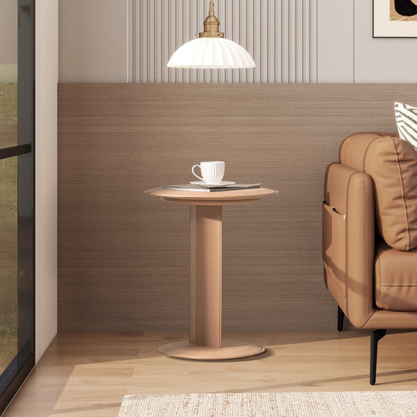 English Elm Jennifer Taylor Home - Mode Saddle Brown 18" Leatherette C-Shape Sofa Side Table — Upholstered, Modern, Easy-Clean Surface B2719P246001