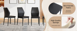 English Elm Black Faux Wood Grain Rectangular Dining Set with Shell Pattern Upholstered Chairs Black W1151S04368
