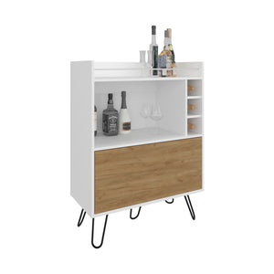 English Elm Bar Cabinet with Concealed Double Doors and 8 Wine Bottle Slots, Durable Engineered Wood Storage Solution White 44.88 L x 20.47 W x 6.3 H B097P296874