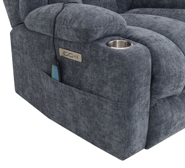 English Elm Omarion Blue Chenille Power Recliner with Lift, Heated Massage, USB, Cup Holders & Space-Saving Design B2726P245482