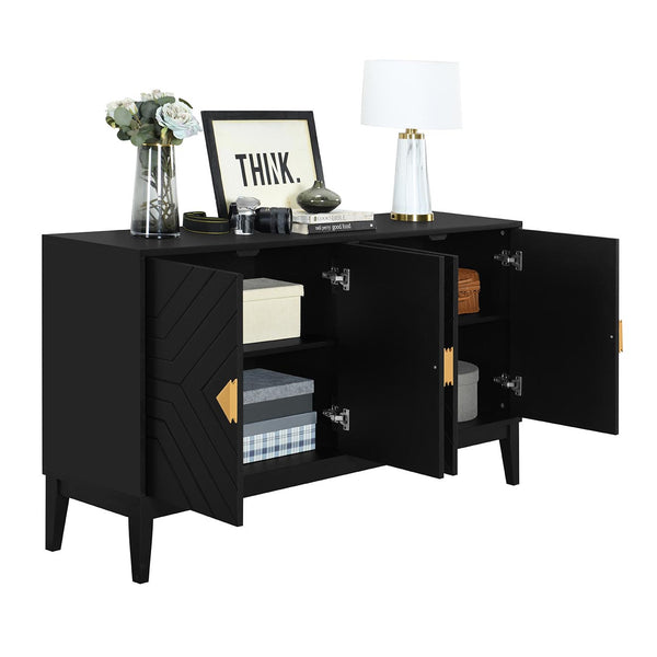 English Elm Christopher Knight Home® - 4-Door Elegant Sideboard Storage Cabinet With Gold Handles - Modern Black Design For Living & Dining N759P192449B