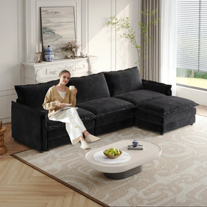 English Elm Corduroy Oversized L-Shaped Sectional Sofa With Movable Ottoman – Plush Comfort For Modern Living Spaces W834S00432