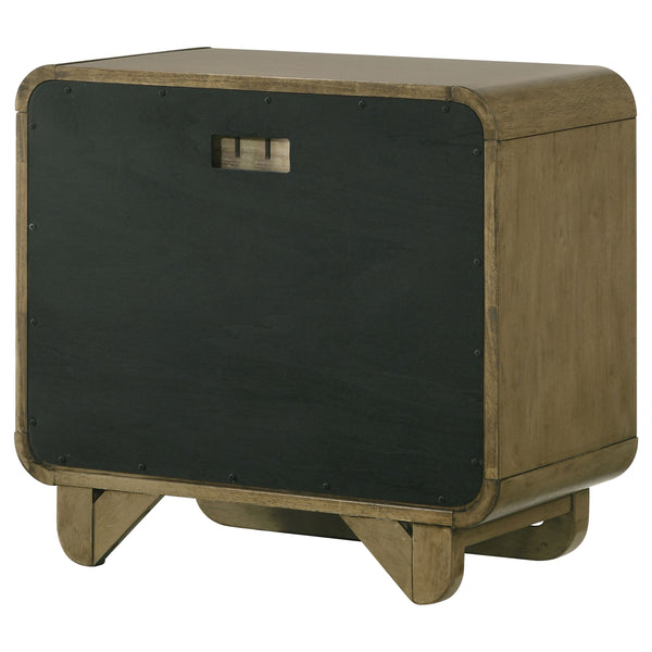 English Elm Tully Nutmeg two-drawer nightstand with metal glide drawers, modern profile, warm wood finish for tidy bedside spaces B062P374094