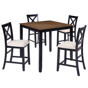 English Elm 5-Piece Modern Dining Set for 4 with Waterproof Wood-Grain Top, X-Back Chairs, Linen Comfort, Stable Frame Beige,Black,Oak W1998S00082