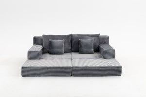 English Elm Double Cloud Plush Chaise Lounge Sofa Bed with Deep Seat, No Assembly, Ultra-Soft Corduroy Comfort Gray W794S00006