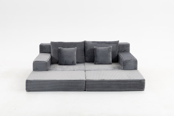 English Elm Double Cloud Plush Chaise Lounge Sofa Bed with Deep Seat, No Assembly, Ultra-Soft Corduroy Comfort Gray W794S00006