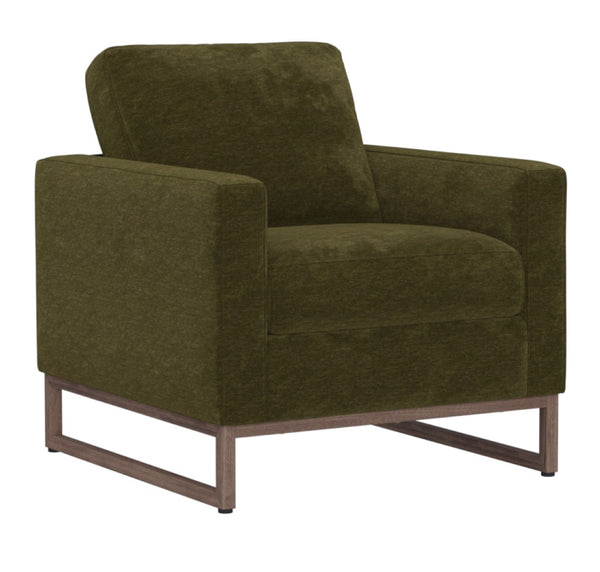 English Elm Green Olive Upholstered Accent Chair with Tapered Metal Legs for Mid-century Living Rooms B2709P486926