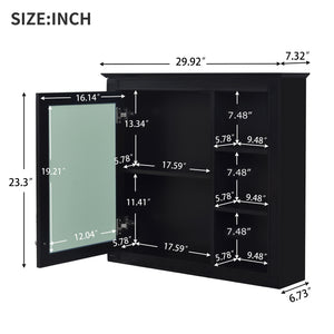 English Elm 30'' Modern Medicine Cabinet with Mirror and Adjustable Shelves, MDF Wall-Mounted Bathroom Storage Solution Black N710P192495B